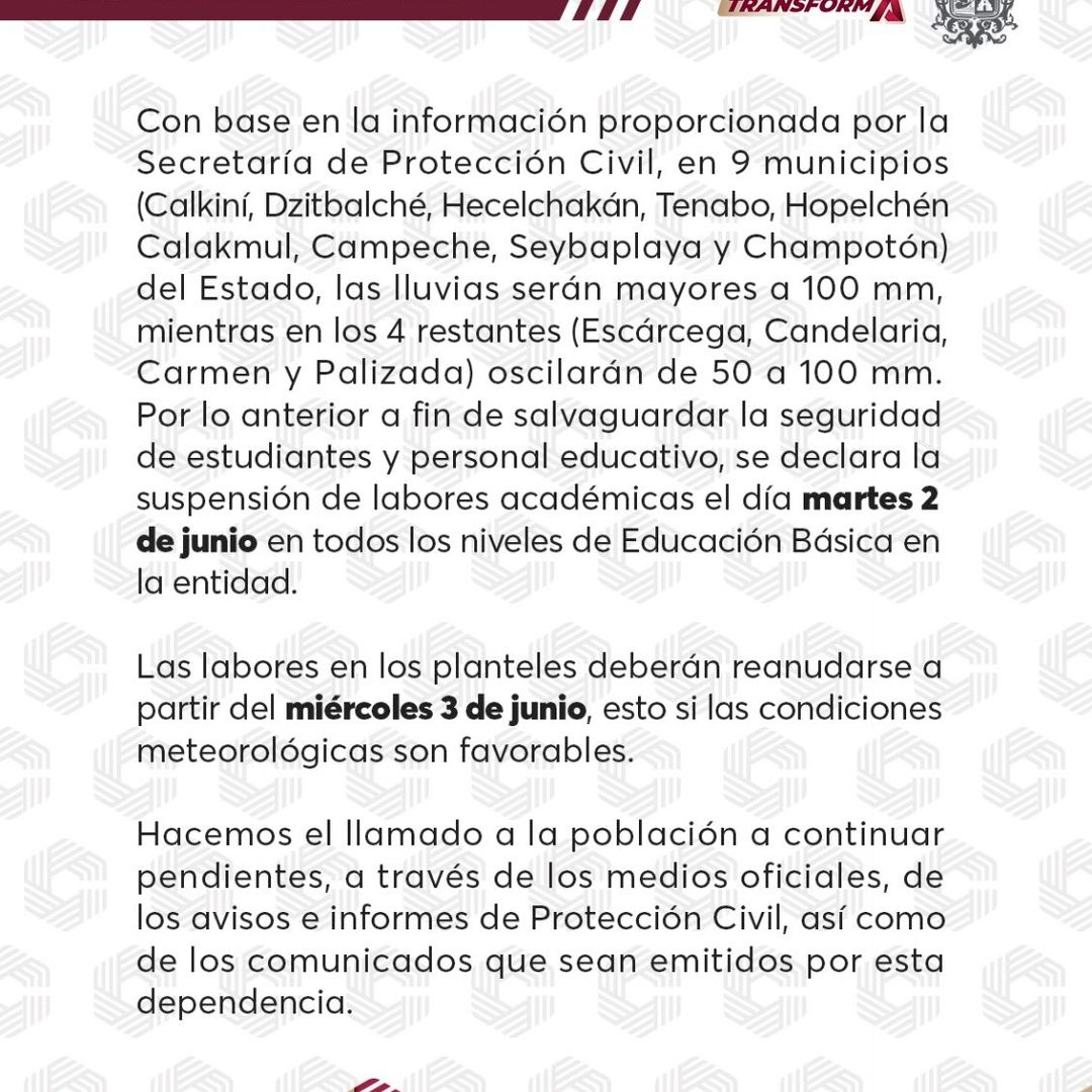 Autoridades confirman suspensión de actividades académicas en Campeche.